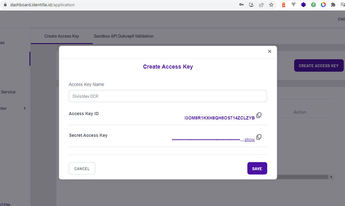 Create OCR Access Key